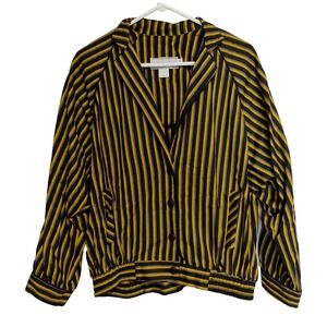 Vintage 80s 90s Howard Wolf Womens Sz 8 Black Yellow Blue Striped Blazer Jacket